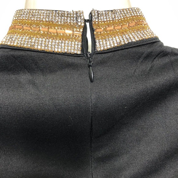 Fashion Nova Romper Black Gold Silver Rhinestone Studs Beads - Picture 10 of 10
